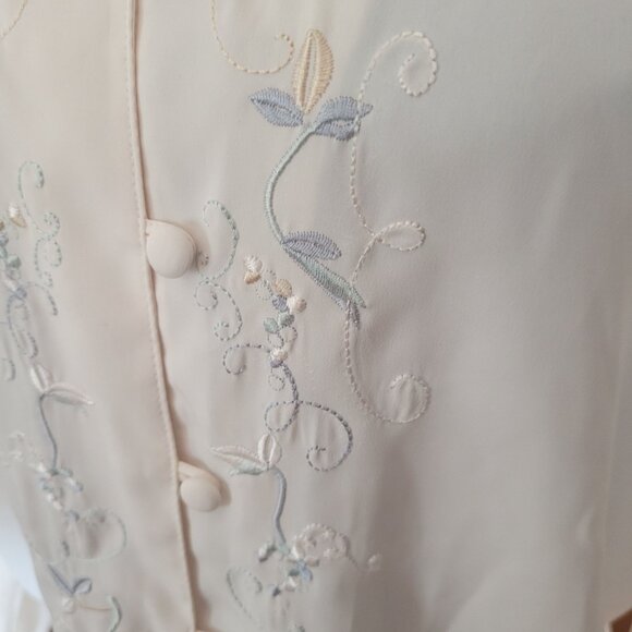 Laura Scott Petite Womens Embroidered Blouse 12P Ivory Long Sleeve Button-Up Pol - Picture 3 of 5